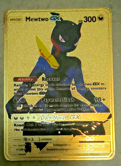 Pokemon Mewtwo GX Alt Art Gold Metal Card Dark Nova - Image 1