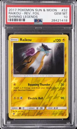 2017 POKEMON SUN & MOON SHINING LEGENDS #32 RAIKOU-REVERSE FOIL PSA 10 - Image 1