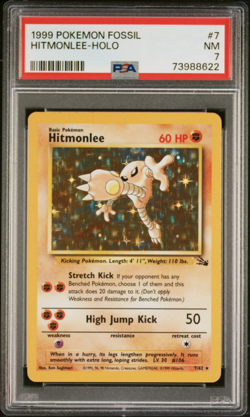 1999 POKEMON FOSSIL #7 HITMONLEE - HOLO PSA 7 - Vintage WOTC - Image 1