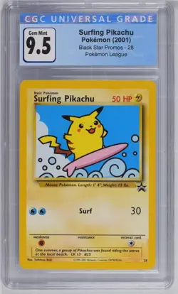 Surfing Pikachu PokeMon League Black Star Promos 28 NM CGC GEM MINT 9.5 9159 - Image 1