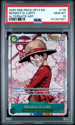 2025 ONE PIECE MONKEY D LUFFY OP13-118 CARRYING ON HIS WILL SEC ALT ART PSA 10 - Image 1