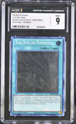 G2U CGC 9 Yugioh The Eye of Timaeus GFP2EN183 Ghost Rare 1st Edition STOCK Photo - Image 1