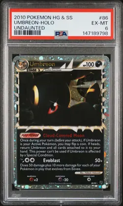 2010 POKEMON HEARTGOLD & SOULSILVER UNDAUNTED #86 UMBREON-HOLO PSA 6 - Image 1