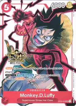 MONKEY.D.LUFFY (3RD ANNIVERSARY TOURNAMENT 3 BROTHERS PACK) ST01-012 NM - Image 1