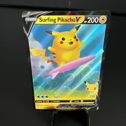 Surfing Pikachu V #8/25 Celebrations 2021 Basic/Rare Holo V NM/LP Pokemon TCG - Image 1
