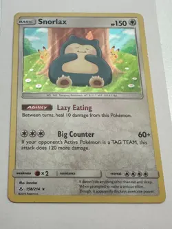 Pokemon Snorlax Holo Rare Sm-Unbroken Bonds 158/214 HP150 Lazy Eating Ability - Image 1