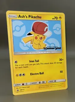 Pokemon Ash's Pikachu SM113 Promo Card 2017 Basic Regular Iron Tail Electro Ball - Image 1