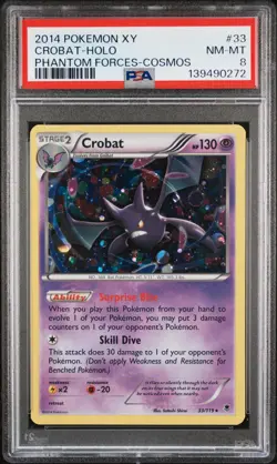 2014 POKEMON XY PHANTOM FORCES COSMOS #33 CROBAT-HOLO PSA 8 - Image 1