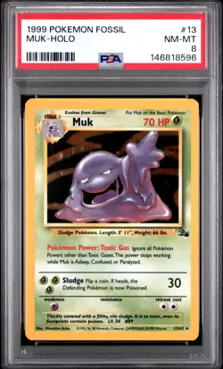 1999 POKEMON FOSSIL #13 MUK-HOLO PSA 8 - Image 1