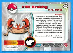 2000 Topps Pokemon TV Animation Edition Krabby #98 Blue Topps Logo NM-MT - Image 2
