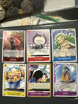 6- One Piece Card Game Cards: Baccarat- Mr Tanaka- Boa Sandersonia- TonyChopper - Image 1
