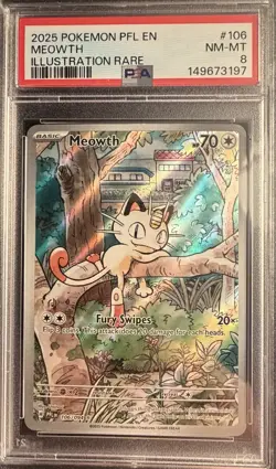 2025 POKEMON PFL EN-PHANTASMAL FLAMES ILLUSTRATION RARE #106 MEOWTH PSA 8 - Image 1
