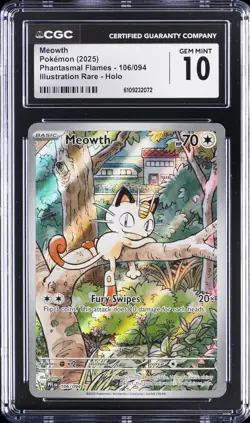 2025 POKEMON PHANTASMAL FLAMES ILLUSTRATION RARE - HOLO MEOWTH CGC 10 GEM MINT - Image 1