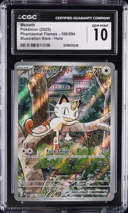 2025 POKEMON PHANTASMAL FLAMES ILLUSTRATION RARE - HOLO MEOWTH CGC 10 GEM MINT - Image 1