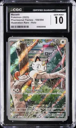 2025 POKEMON PHANTASMAL FLAMES ILLUSTRATION RARE - HOLO MEOWTH CGC 10 GEM MINT - Image 1