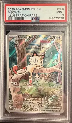 2025 POKEMON PFL EN-PHANTASMAL FLAMES ILLUSTRATION RARE #106 MEOWTH PSA 9 - Image 1