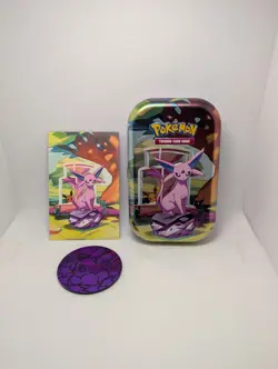 Pokemon Prismatic Evolutions Mini Tin Espeon- Empty No Cards - coin & art - Image 1