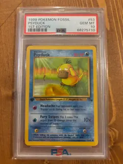 Psyduck 1st Edition PSA 10 GEM MT #53/62 1999 English Pokemon Fossil - Image 1