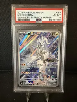 2025 Pokemon PSA 8 N’s Reshiram #167/159 Stamped Promo S&V Journey Together BB - Image 1