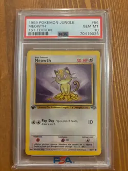 1999 Pokemon Jungle Meowth 1st Edition #56 PSA 10 Gem Mint - Image 1