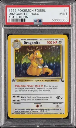 1999 POKEMON FOSSIL 1ST ED #4 DRAGONITE-HOLO PSA 9 - Image 1