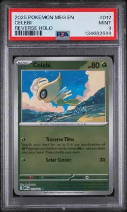 2025 POKEMON MEG EN-MEGA EVOLUTION REVERSE HOLO #012 CELEBI PSA 9 - Image 1