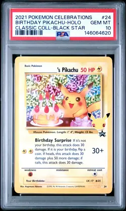 2021 POKEMON CELEBRATIONS CLASSIC COLL #24 BIRTHDAY PIKACHU-HOLO PSA 10 - Image 1