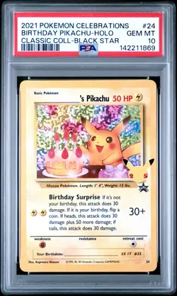 2021 POKEMON CELEBRATIONS CLASSIC COLLECTION #24 BIRTHDAY PIKACHU-HOLO PSA 10 - Image 1