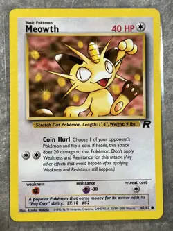 Meowth 62/82 Pokemon TCG Team Rocket Vintage WOTC Regular (Light Play) 3 - Image 1