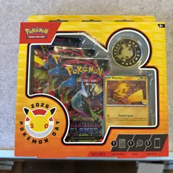 Pokemon TCG Pokemon Day 2026 Box Pikachu Promo Card & 3 Booster Packs Sealed - Image 1