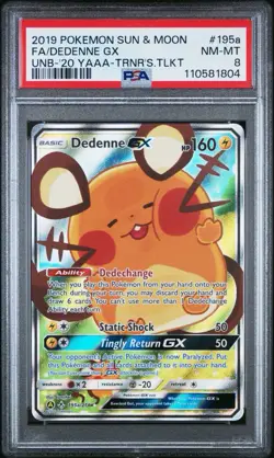 Pokemon Dedenne GX SM Unbroken Bonds Trainer's Toolkit 195a/214 Alt Art FA PSA 8 - Image 1
