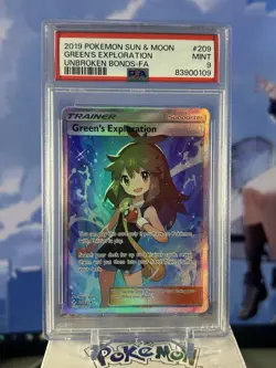 PSA 9 Green’s Exploration 209/214 Unbroken Bonds Sun & Moon Pokemon English - Image 1
