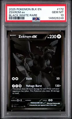 Pokemon 2025 Zekrom ex 172/086 Black White Rare Black Bolt GEM MINT PSA 10 - Image 1