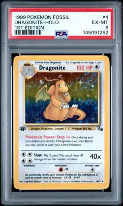 1999 POKEMON FOSSIL 1ST ED #4 DRAGONITE-HOLO PSA 6 - Image 1