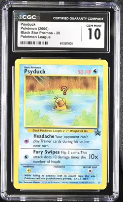 CGC 10 Psyduck 2000 Black Star Promo 20 Pokemon League Graded Pokemon Card - Image 1