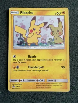 Pokemon TCG ⚡Pikachu⚡ Sun & Moon Black Star Promo Holo Card SM162 with Swirl - Image 1