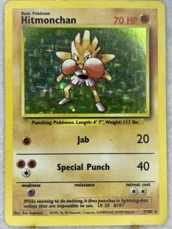 Pokemon TCG Hitmonchan Holo Rare Card Base Set 7/102 LP Condition - Image 1