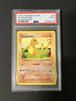 Pokemon TCG Base Set Shadowless Charmander 46/102 - Common - PSA 9 - 1999 - Image 1