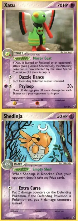 Pokemon TCG Ex Deoxys Shedinja Xatu Rare X2 MP - Image 1