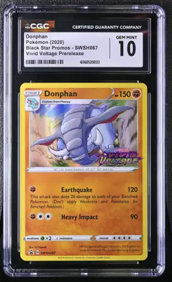 2020 Pokemon Sword & Shield Donphan SWSH067 Vivid Voltage Prerelease GEM CGC 10 - Image 1