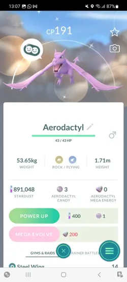 Pokemon Go (Stage 38 ) Shiny Areodactyl ( 54 Shinys ) ( Reduced) - Image 2
