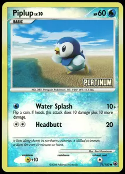 Pokemon Piplup 71/100 Platinum Promo Burger King Promo HP Reverse Holo - Image 1