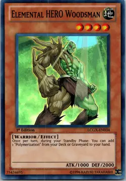 Yugioh Elemental HERO Woodsman LCGX-EN034 1st Edition Super Rare NM - Image 1