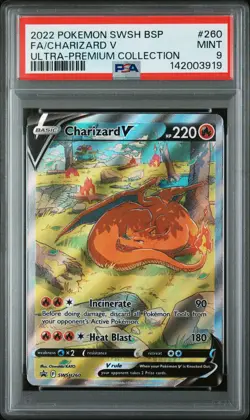 2022 POKEMON SWSH BLACK STAR PROMO #260 FULL ART/CHARIZARD V PSA 9 - Image 1