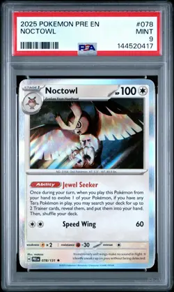 2025 POKEMON PRE EN-PRISMATIC EVOLUTIONS #078 NOCTOWL PSA 9 - Image 1
