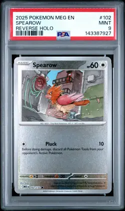 2025 POKEMON MEG EN-MEGA EVOLUTION REVERSE HOLO #102 SPEAROW PSA 9 - Image 1