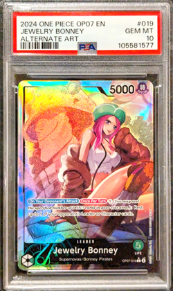 PSA 10 GEM MT Jewelry Bonney OP07-019 Alt Art Leader 2024 One Piece English - Image 1