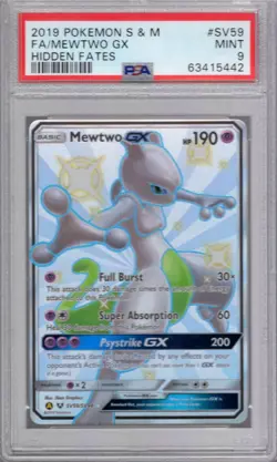 Pokemon Sun & Moon Hidden Fates Shiny Vault Card SV59 Mewtwo PSA 9 - Image 1