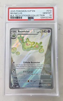 PSA 10 REUNICLUS #212 2025 POKEMON SVP EN BLACK STAR PROMO BLACK TECH STICKER - Image 1