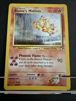 Pokemon TCG Blaine's Moltres 1/132 Gym Heroes Holo Rare 90 HP Basic Card English - Image 1